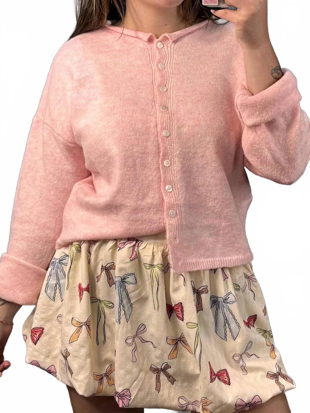 NEW BAILEY ROSE abby bow print bubble mini skirt in beige